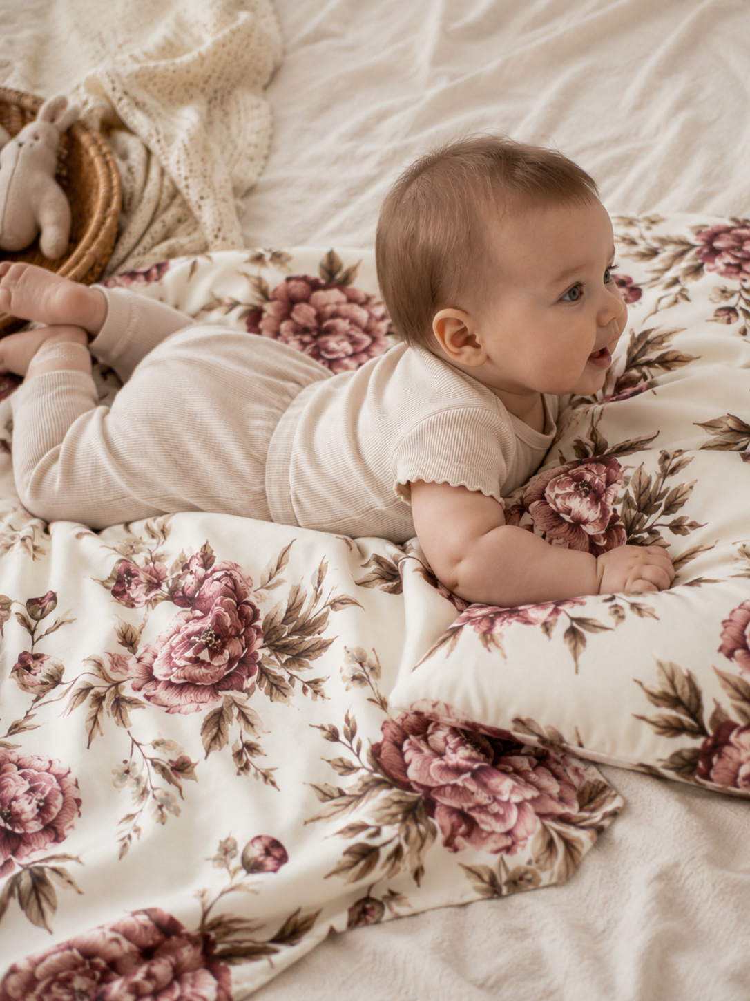 Bambus Set - Pucktuch & Kissen Peonies