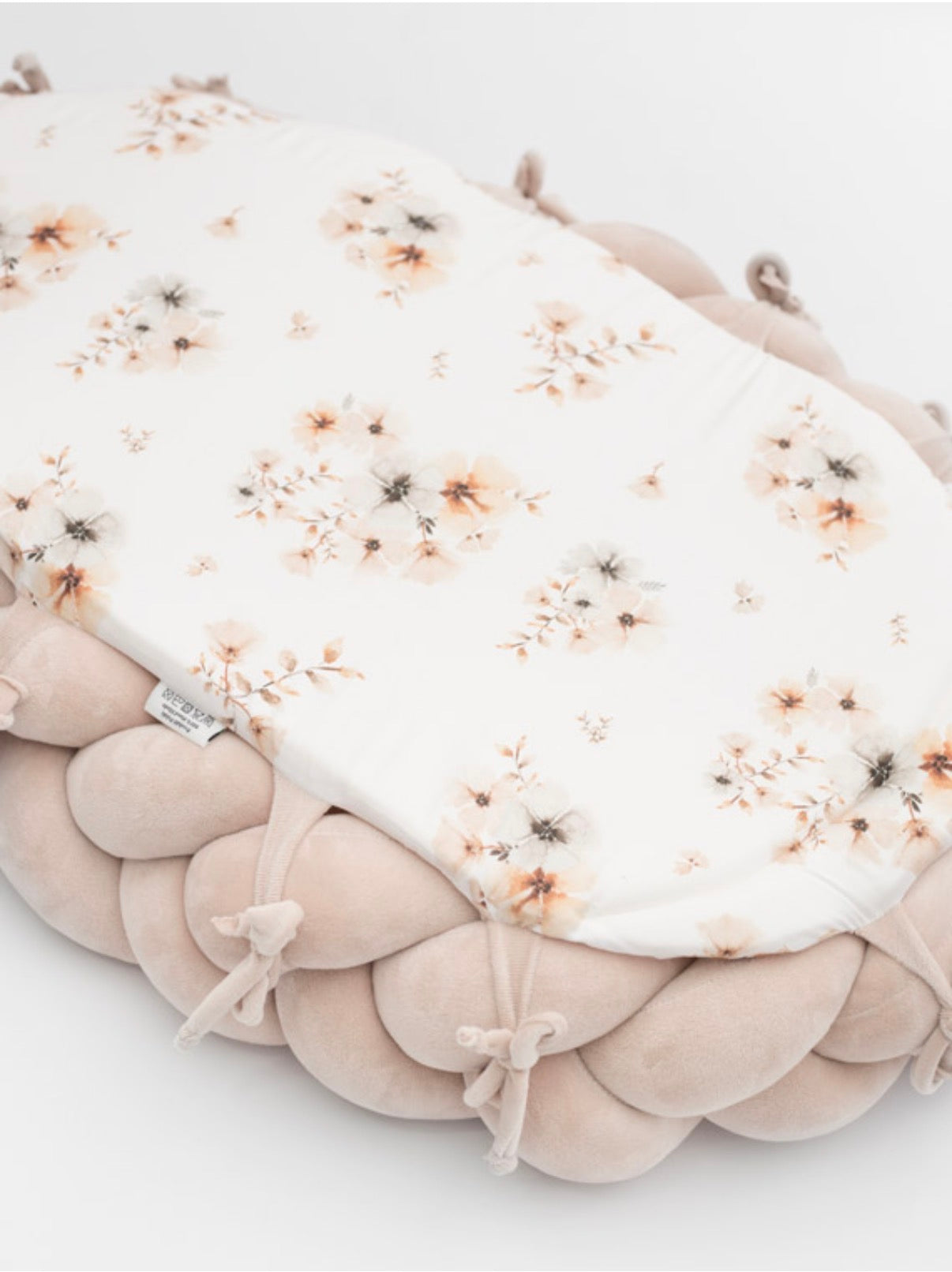 Babynest Geflochten 2-in-1 Boho Flowers Rosa