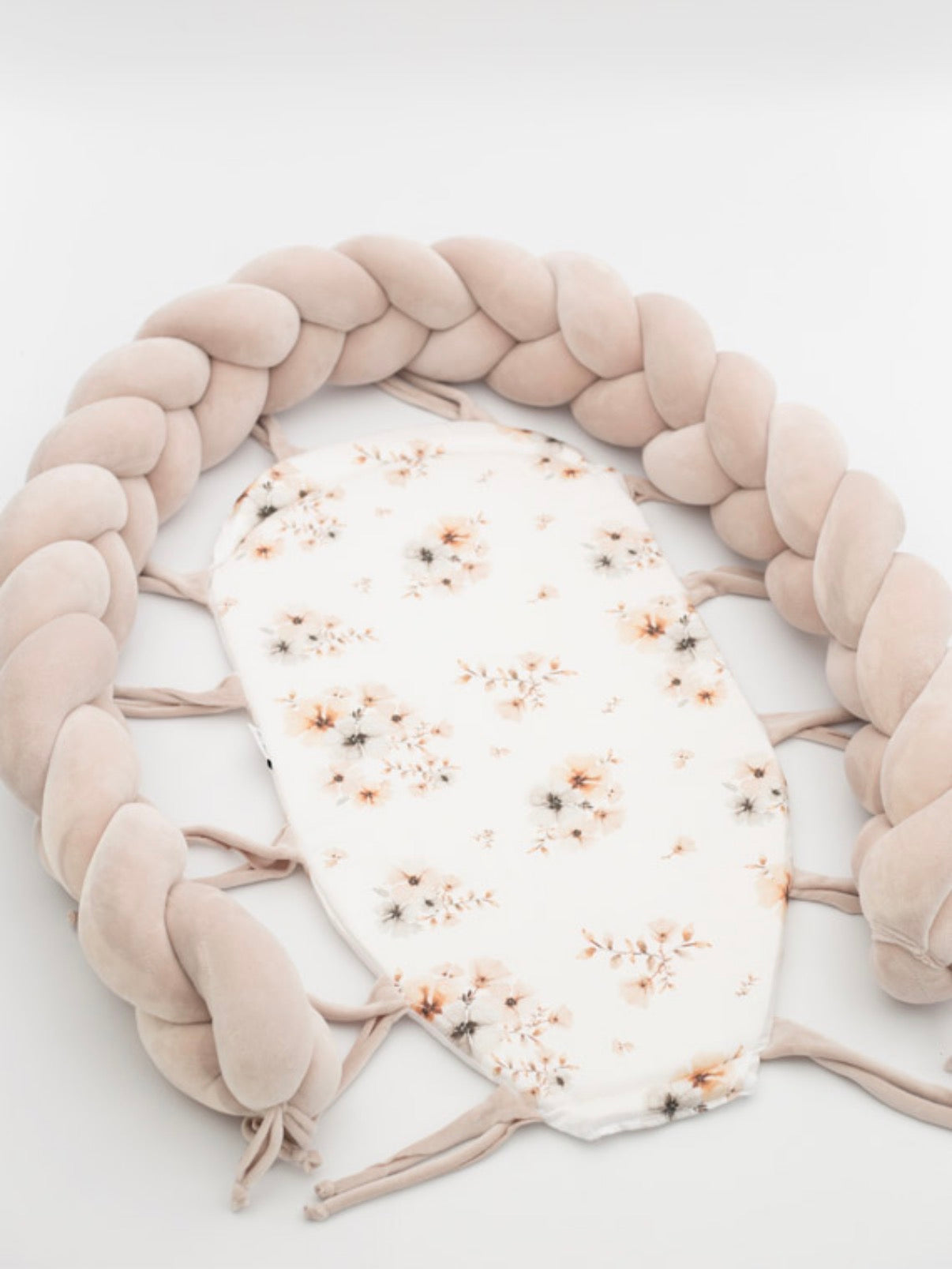 Babynest Geflochten 2-in-1 Boho Flowers Rosa