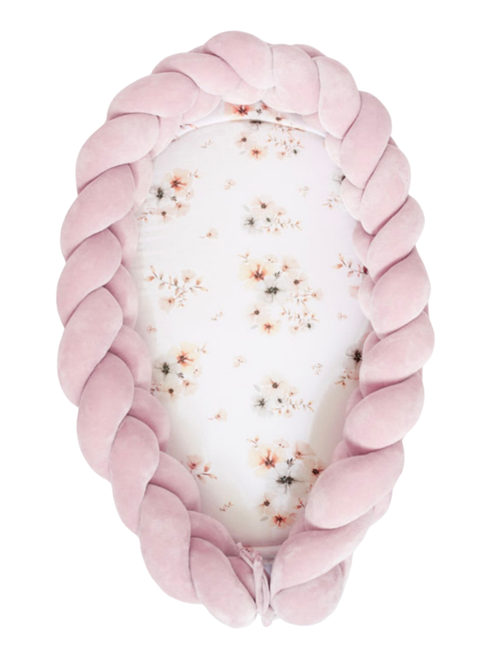 Babynest Geflochten 2-in-1 Boho Flowers Rosa